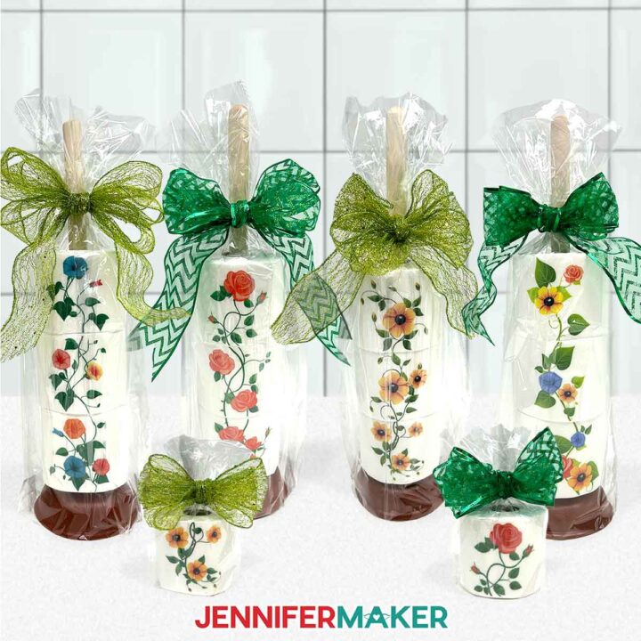 Sublimation toilet paper rolls are arranged and ready to gift and display.