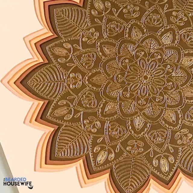Foiled mandala on brown cardstock and layered cream cream cardstock by The Bearded Housewife