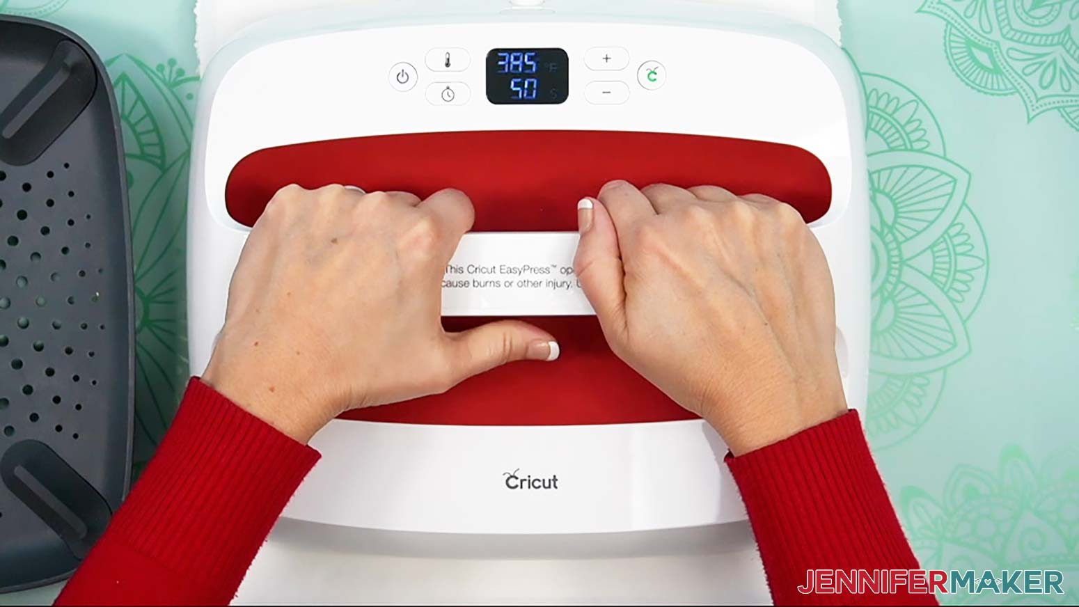 Lower the press straight down on the design for 50 seconds with light pressure