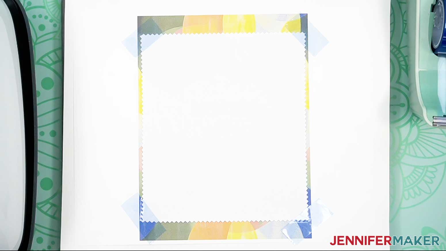 Use heat resistant tape to secure lens cloth to sublimation print.
