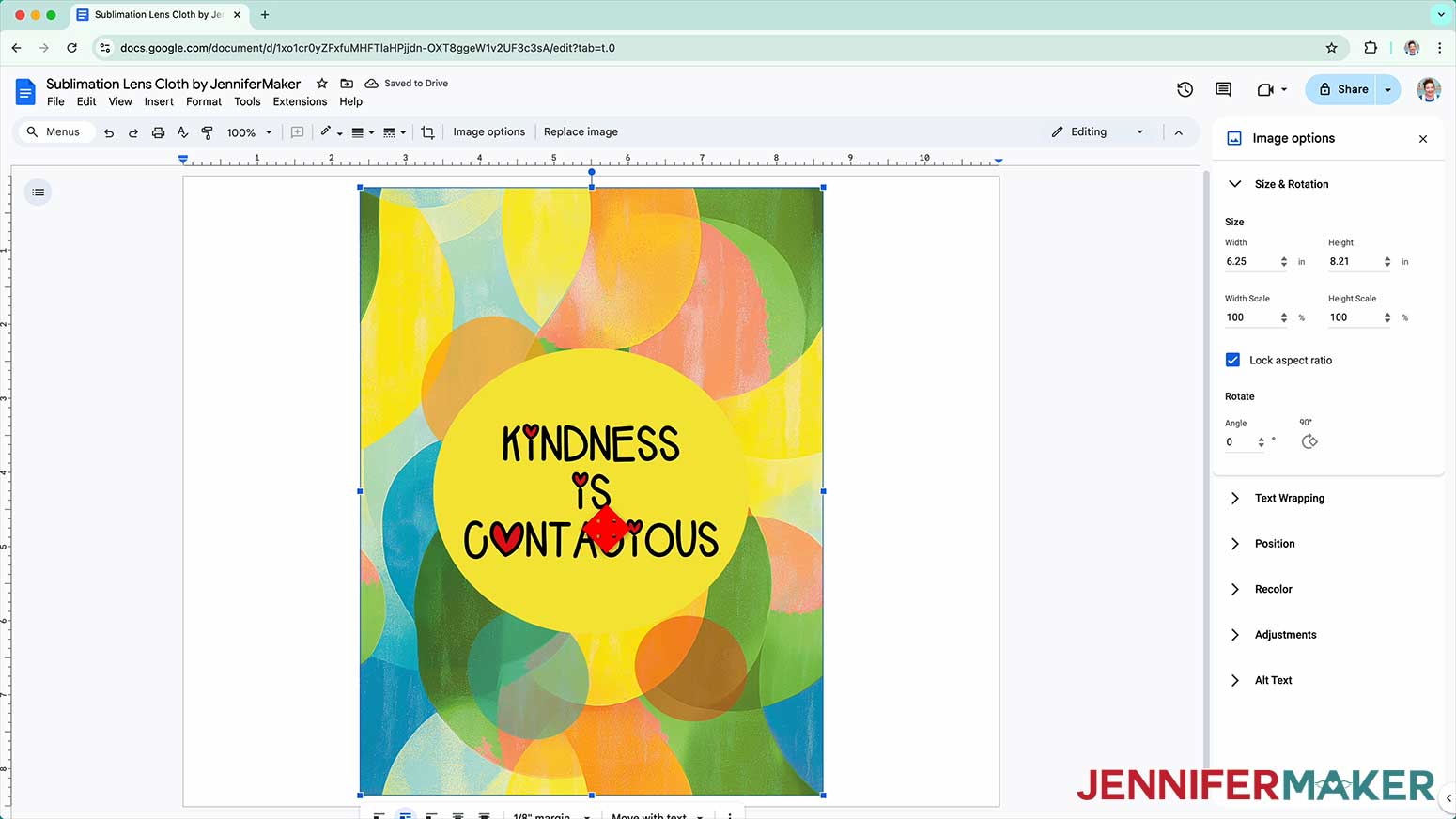 Click and drag the image to the center of your page.