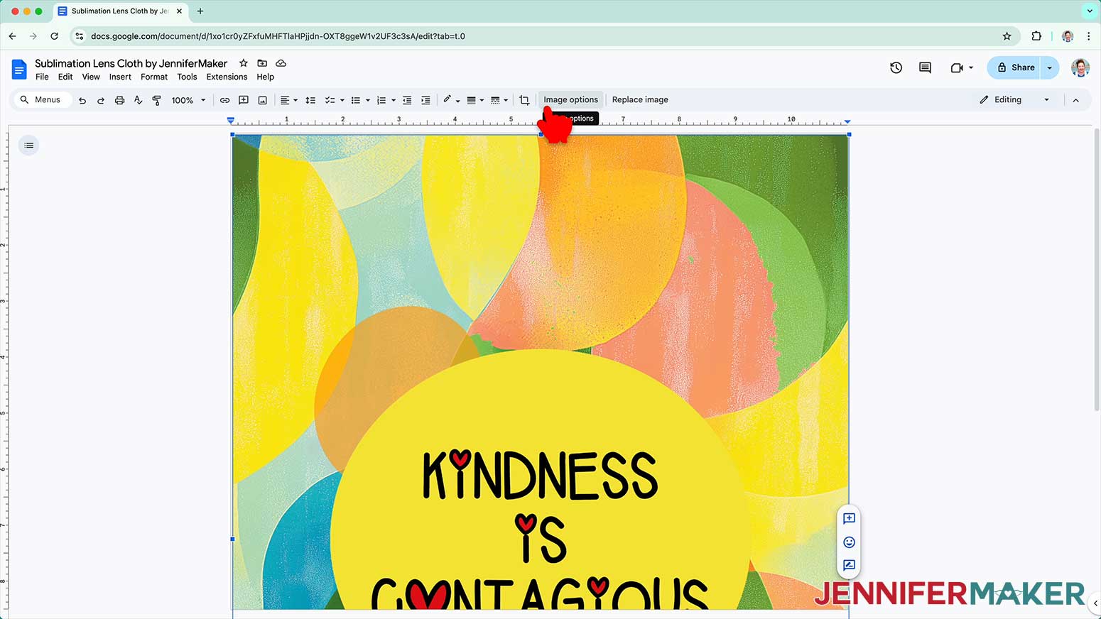 Click “Image Options” at the top of the canvas.