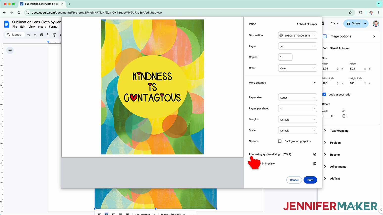 Click the arrow beside “More Settings” to select “Print Using System Dialog."