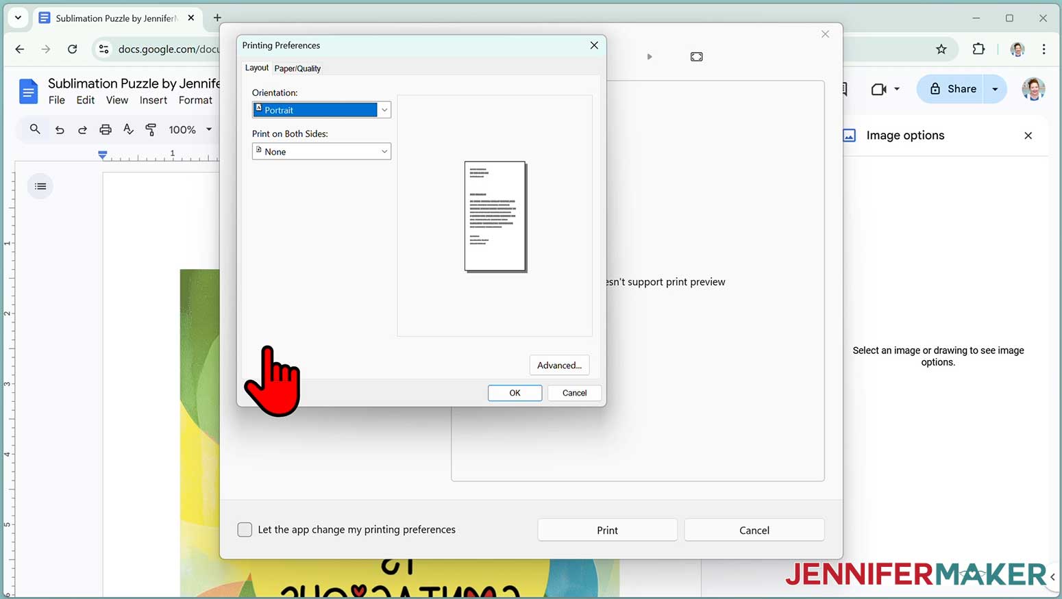 To print from a Windows computer, make sure the sublimation printer is selected and select the highest quality matte paper setting.