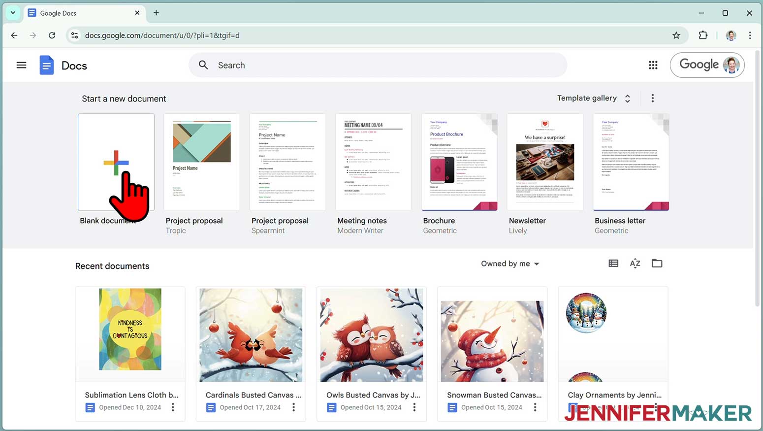 Open Google Docs and click blank document on a Windows computer.