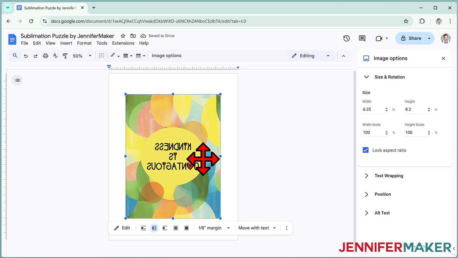 On a windows computer, click and drag the image to the center of your page.