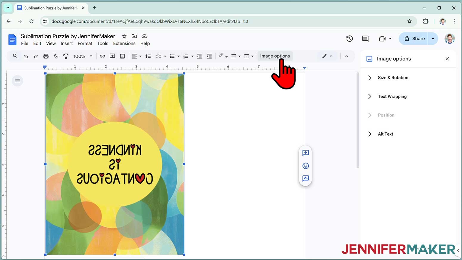 On a windows computer, Click “Image Options” at the top of the canvas.