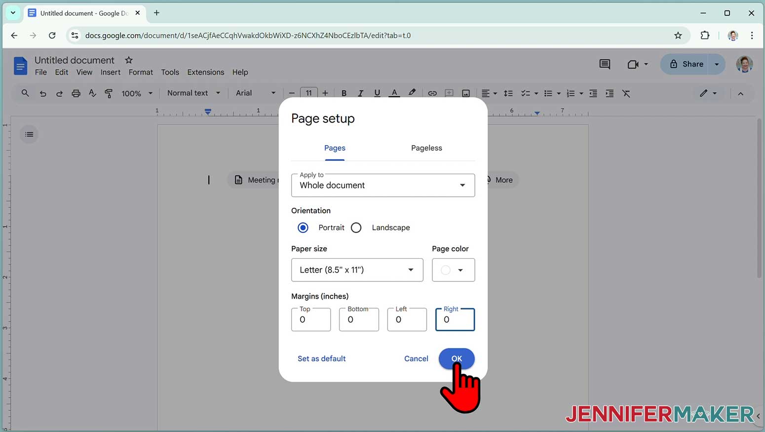 For a Windows computer, go to the file menu, click page setup and change your margins to zero.