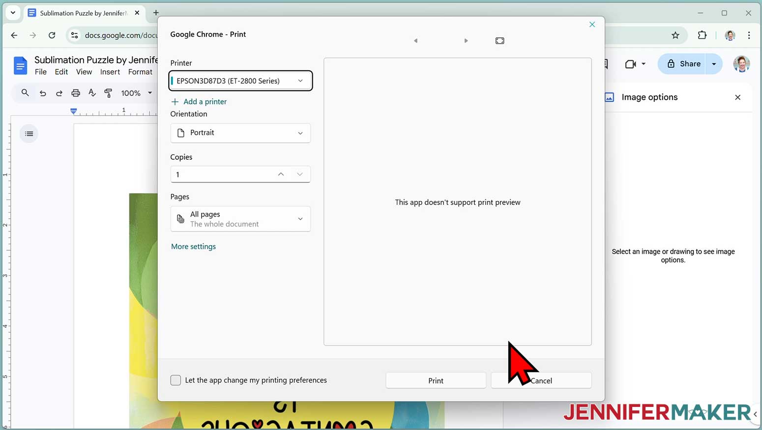 On a windows computer, click the arrow beside “More Settings” to select “Print Using System Dialog.”