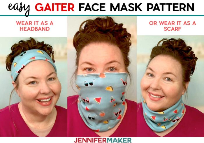 Easy Gaiter Face Mask PatternEasy Gaiter Face Mask Pattern with Filter Pocket and Nose Wire - free printable pattern and SVG cut file #sewing #cricut #tutorial