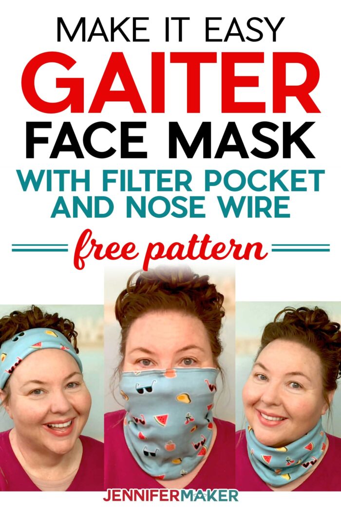 Easy Gaiter Face Mask PatternEasy Gaiter Face Mask Pattern with Filter Pocket and Nose Wire - free printable pattern and SVG cut file #sewing #cricut #tutorial