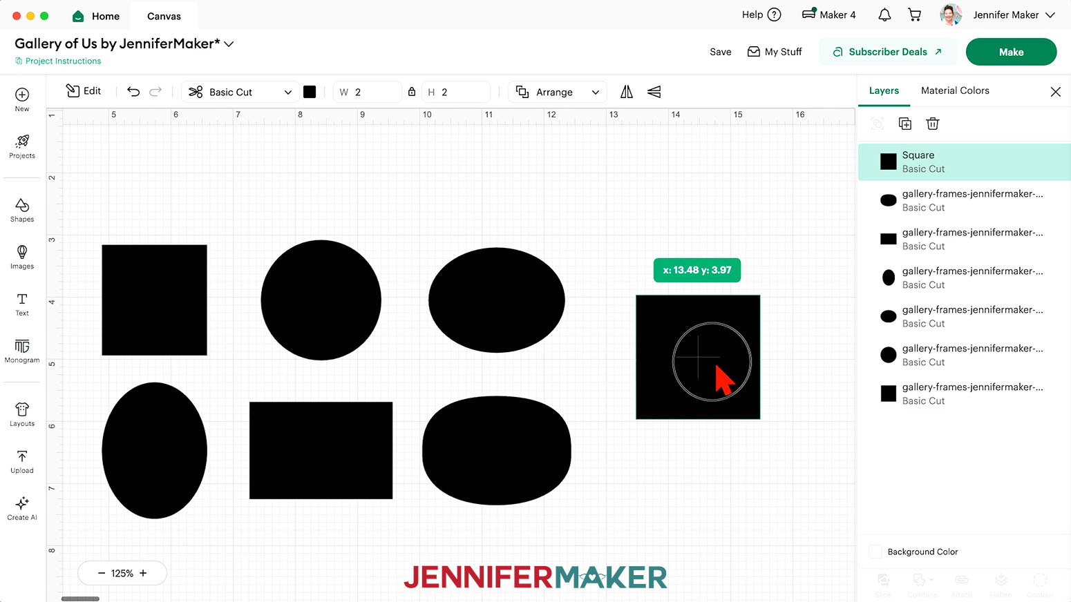 Click on the Shapes icon and select the free square option.