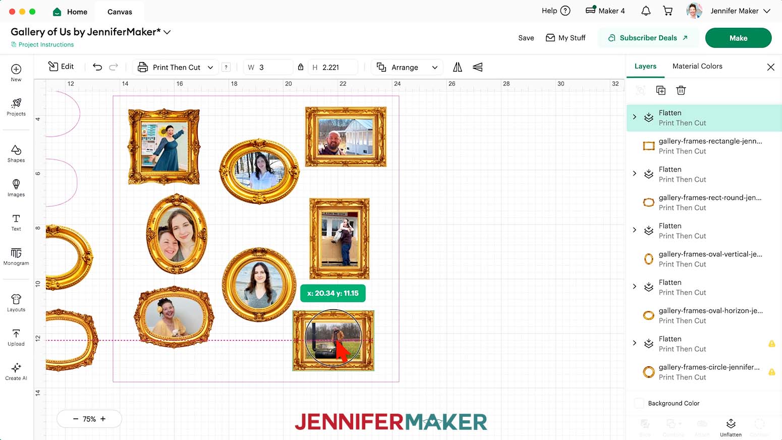 Arrange all of the flattened photos in the square template.
