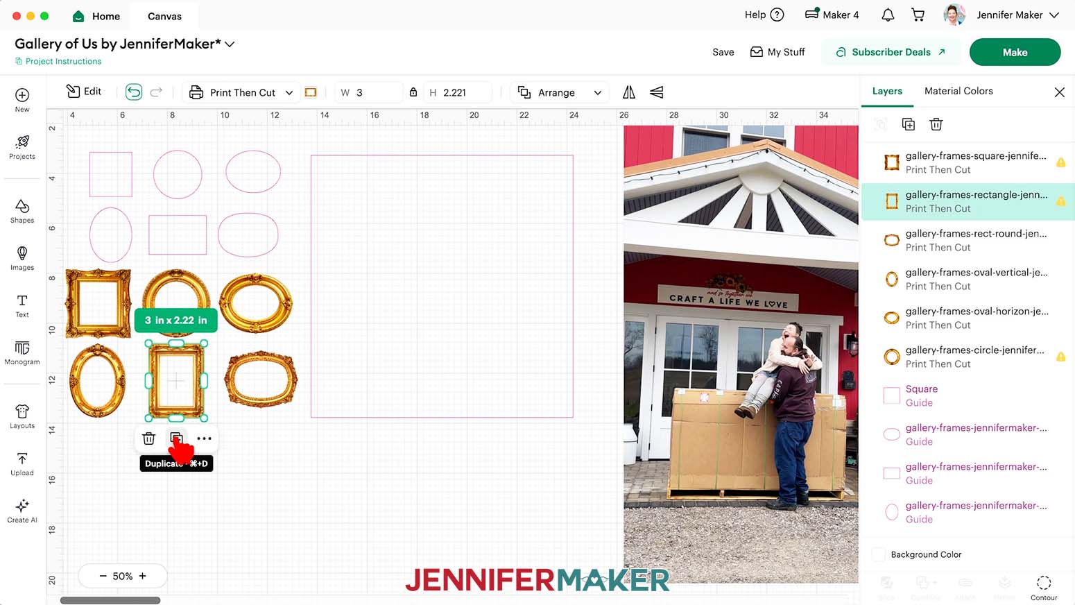 With the frame selected, click the Duplicate icon that appears below the frame.