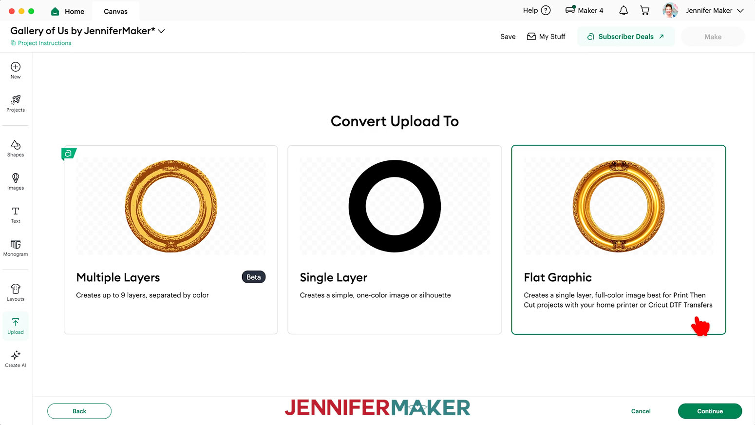 Upload the frames and select the Flat Graphic option.