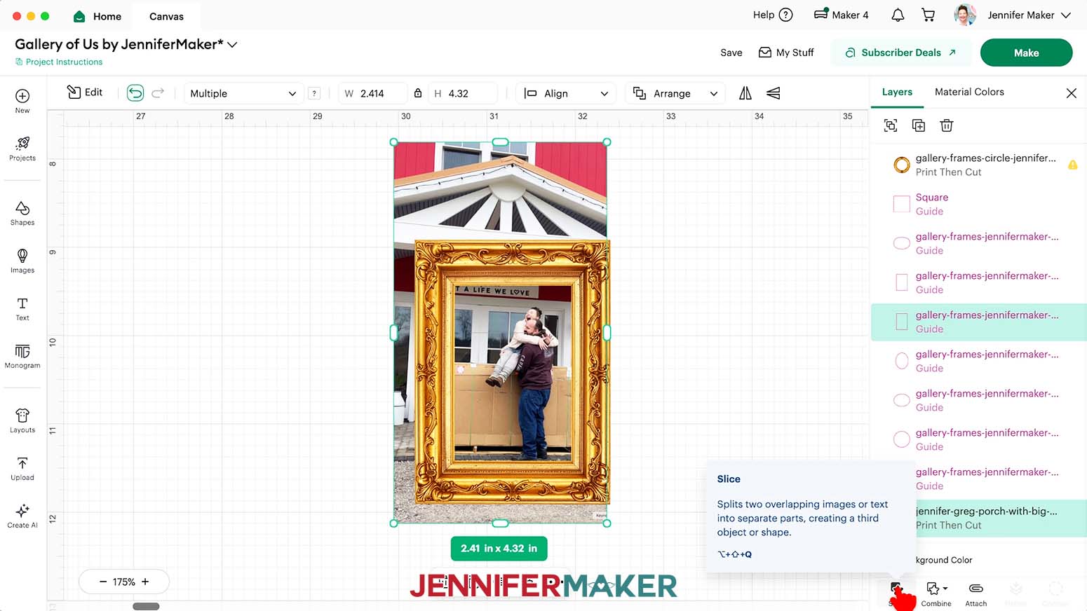 Select the template shape and the photo and click on the Slice icon at the bottom of the Layers panel.