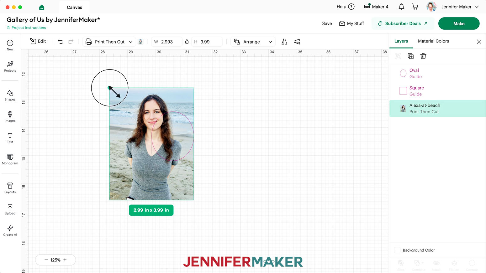 Click and drag the corners of the photo to size it to fit in the guide frame.