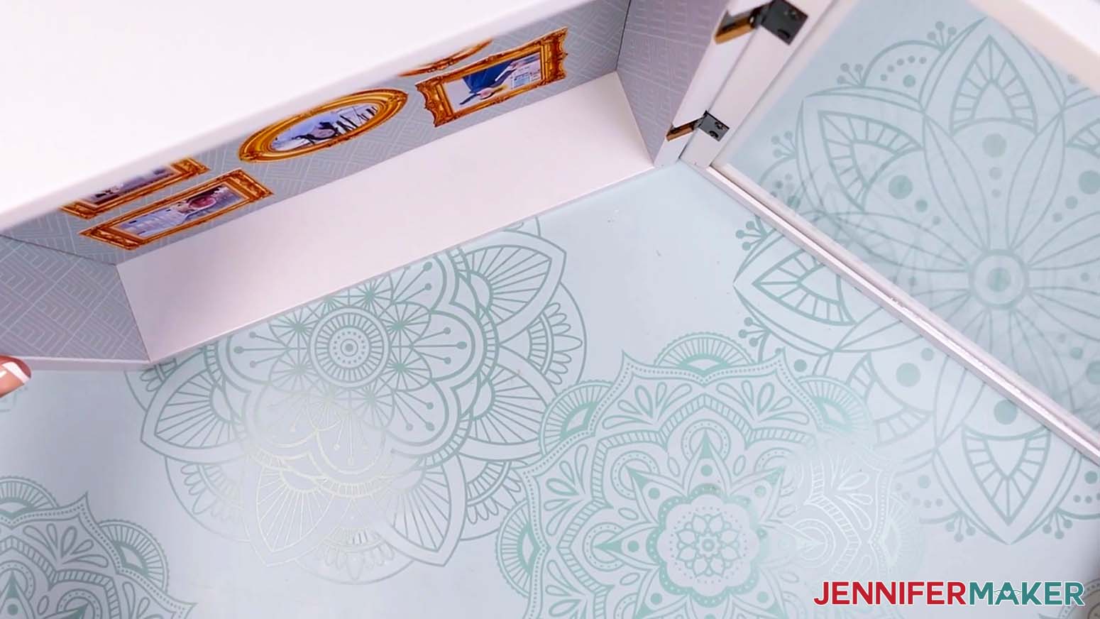 Turn the shadow box upside down on the work surface to work on the ceiling area.
