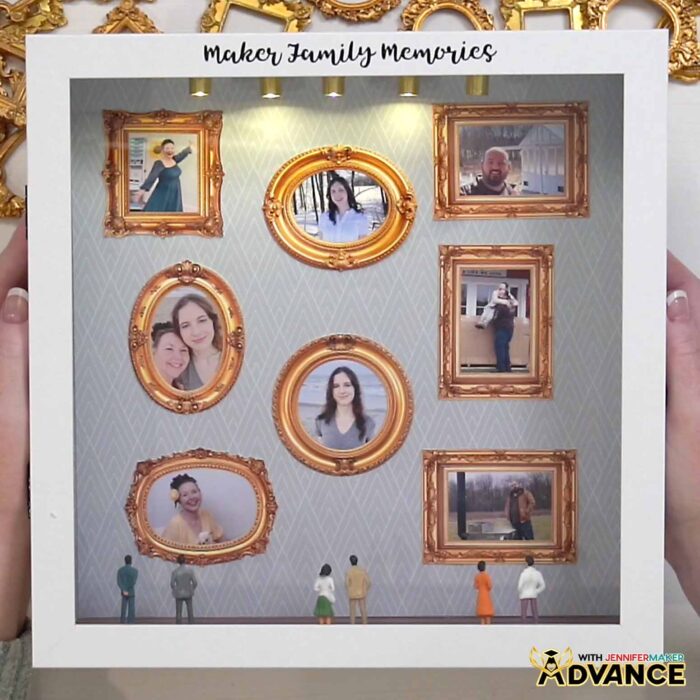 ADVANCE with JenniferMaker shadow box design with "Maker Family Memories" written across the top in vinyl.
