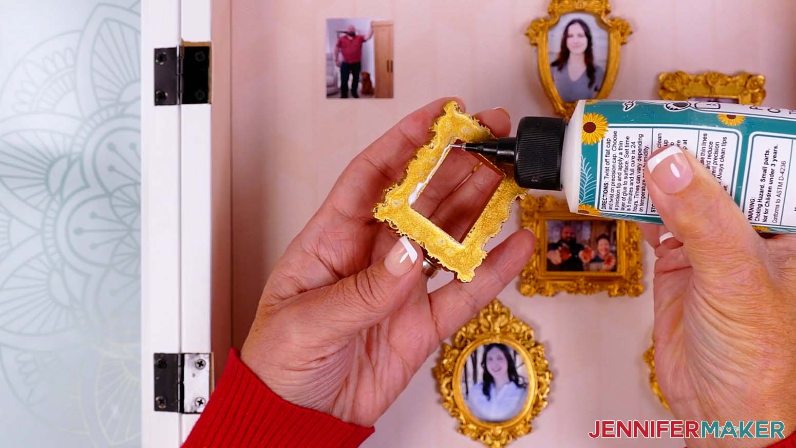 Apply craft glue to the back of the mini frames.
