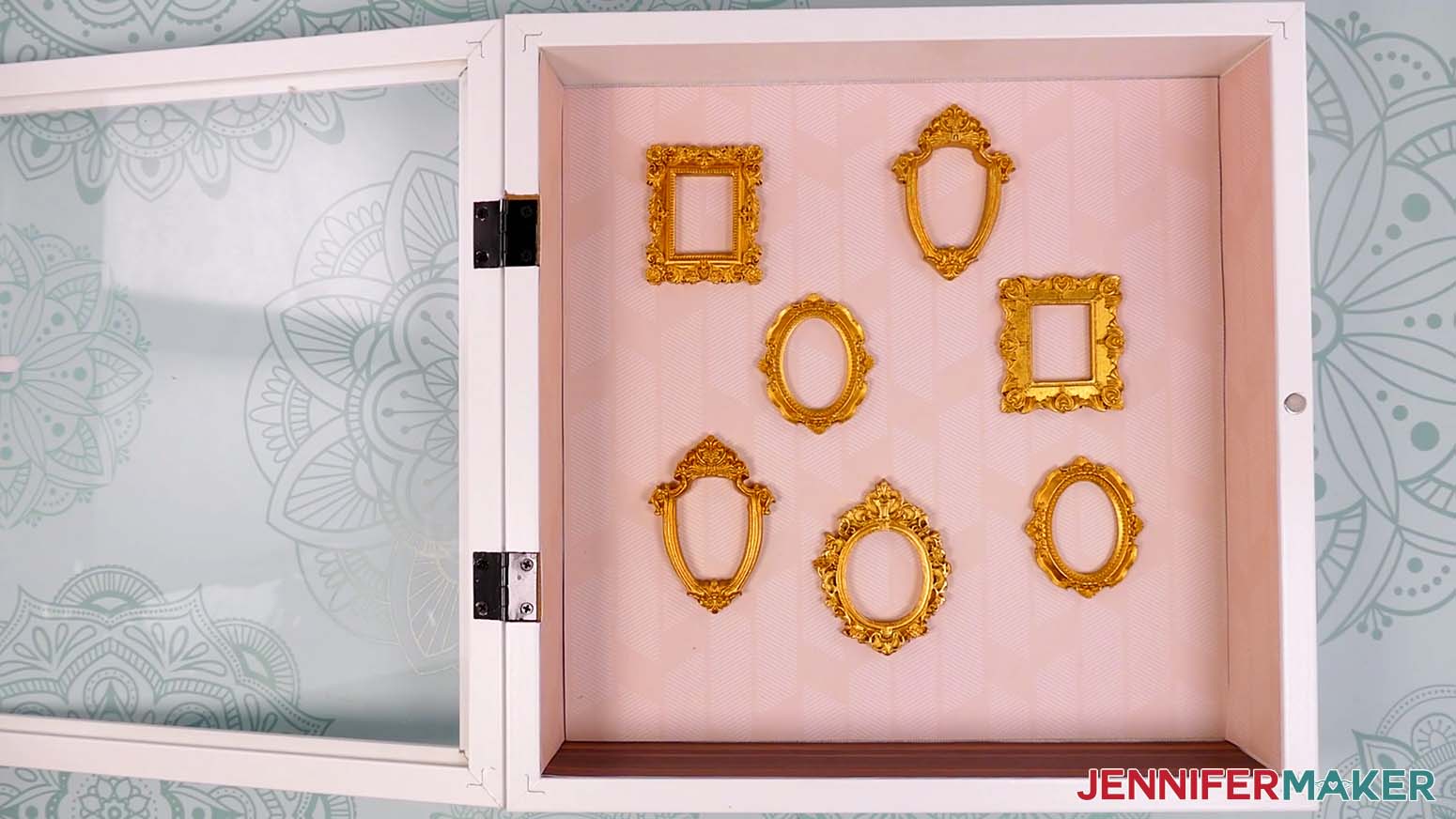 Layout the gold frames to plan fo the photos that will be needed.