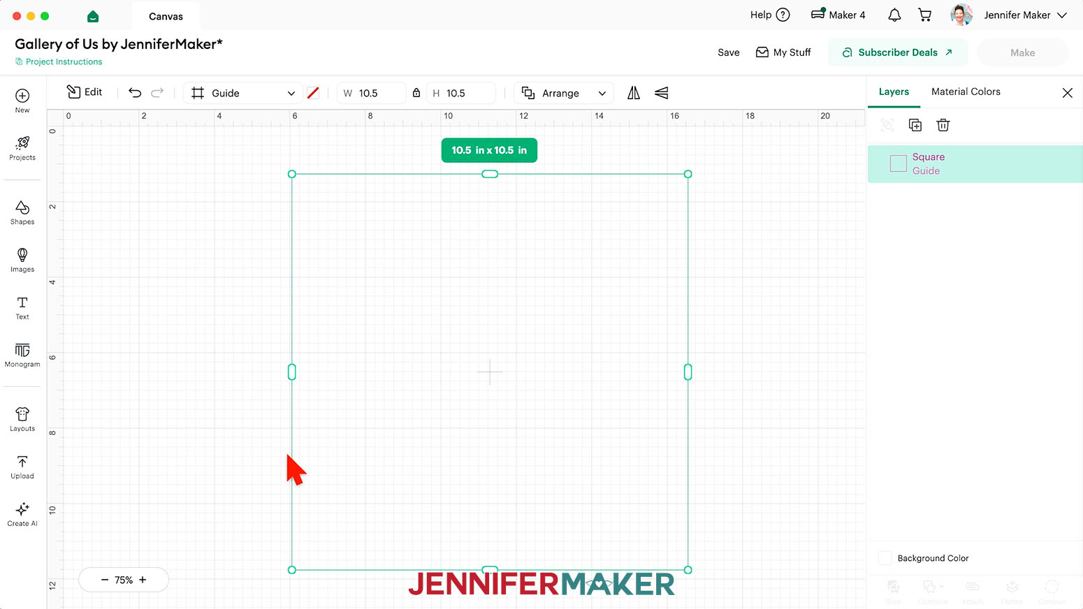Create a 10.5" w x 10.5" H guide on the canvas.