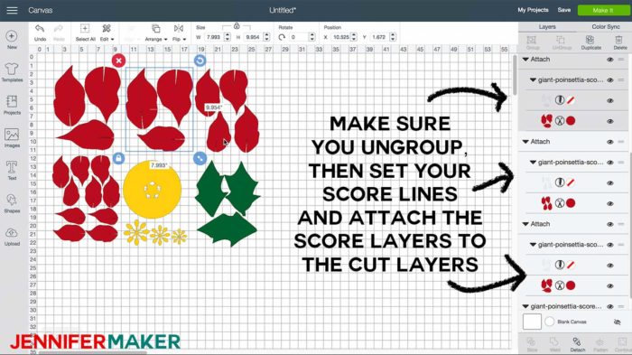 The giant paper poinsettia flower pattern in Cricut Design Space