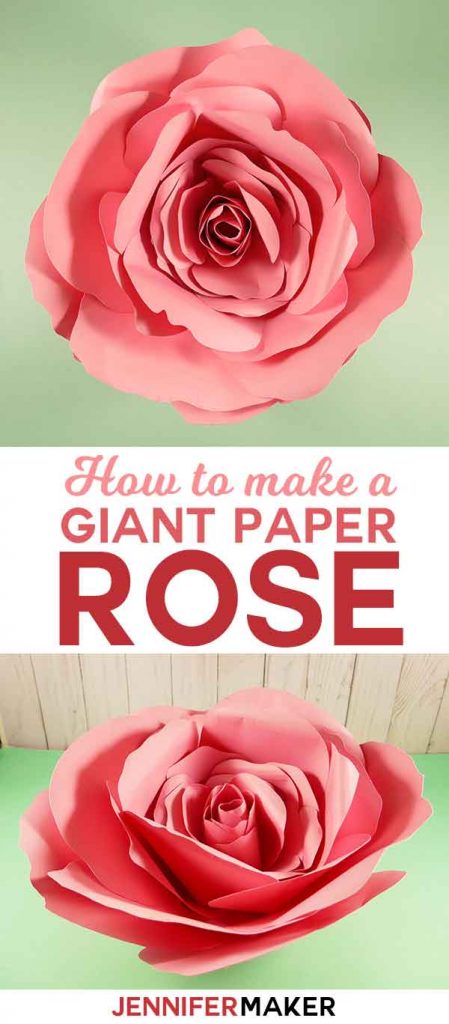 This Giant Paper Rose Flower Template and Tutorial is free and gorgeous! | paper roses for weddings | paper flower photo backdrop | #paperflowers | Cricut Project | Free SVG Cut File