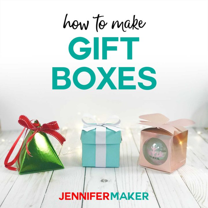 How to make cute gift boxes on the Cricut -- three free designs, including a Tiffany box and an ornament box! #cricut #gifts #holidaygifts #box