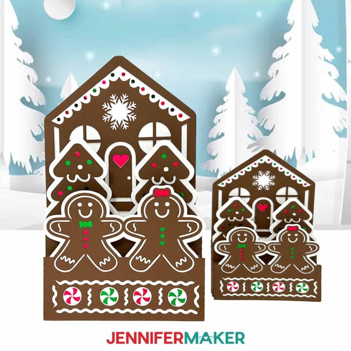 Finished Gingerbread pop-up cards one large and one joy sized