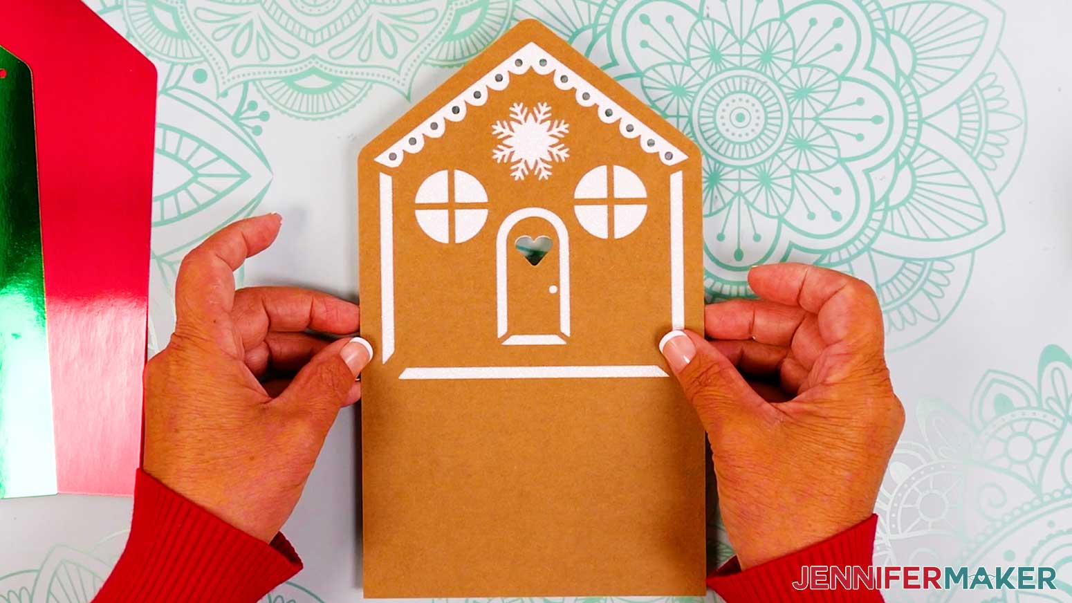Adhere layers one and two for the gingerbread house card's house tier.