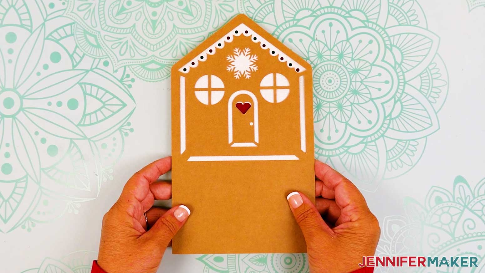 The gingerbread house pop-up card house tier layers aligned face up.