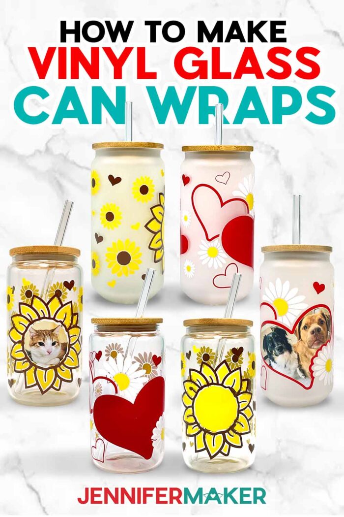 Pinterest pin for adding vinyl to glass cans.