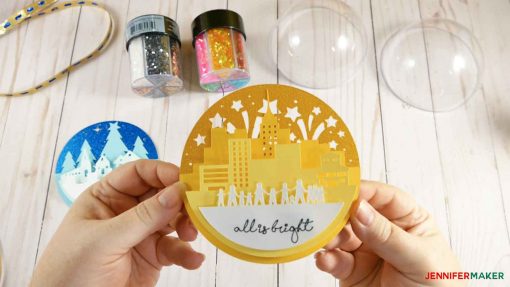 Glue the "all is bright" scene for your glittler ornament