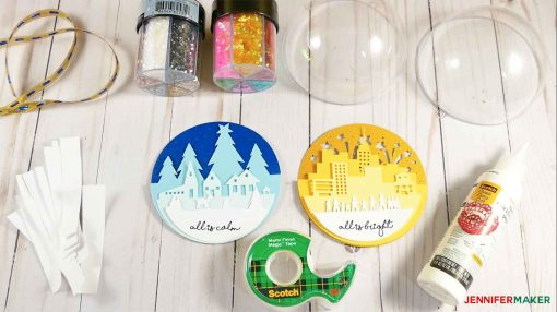 Materials to make the Glitter Ball Ornament with Two Sides and Two Scenes