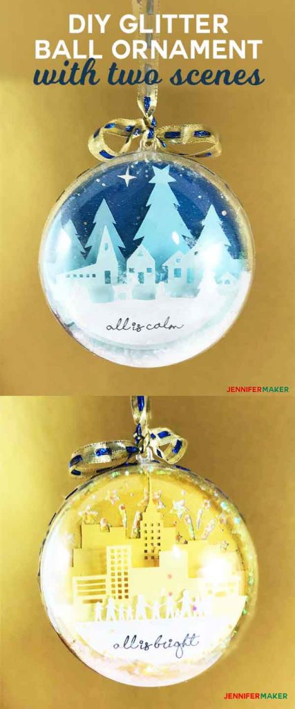 DIY Glitter Ball Ornament, Two Sides, Two Scenes | Silent Night | All is Calm, All is Bright | Christmas Ornament | Free SVG Cut Files