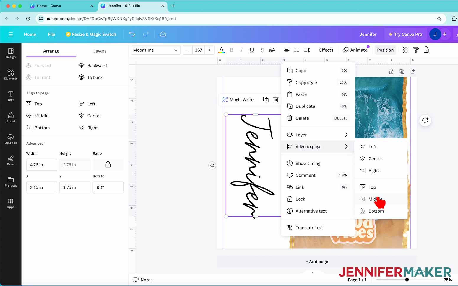 Align text in Canva