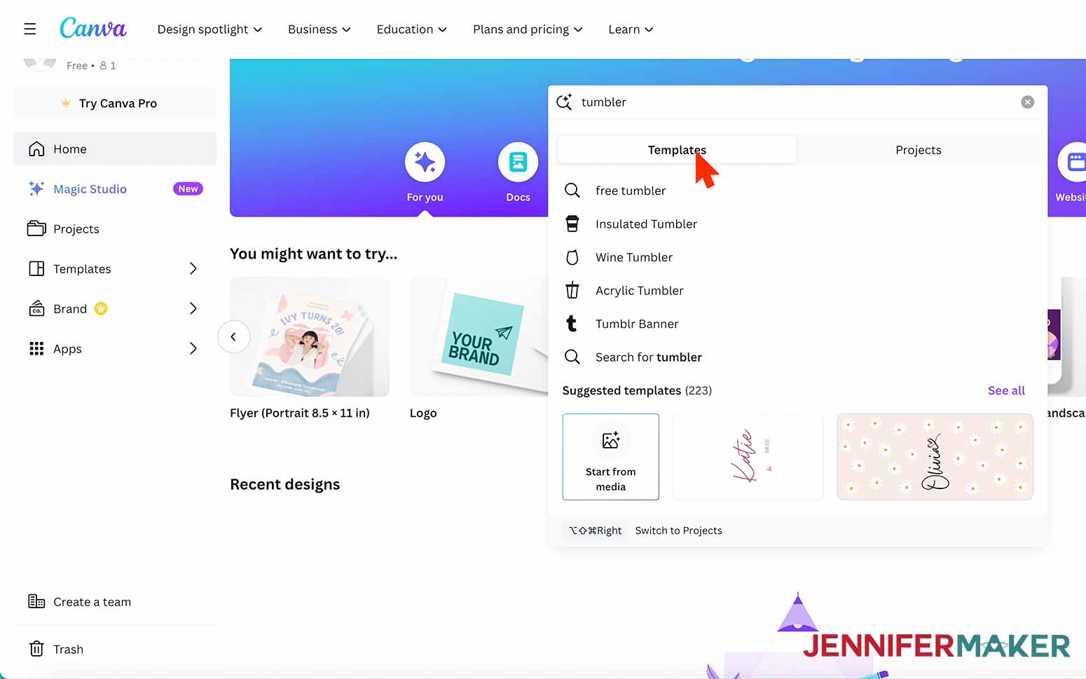 Finding templates in Canva