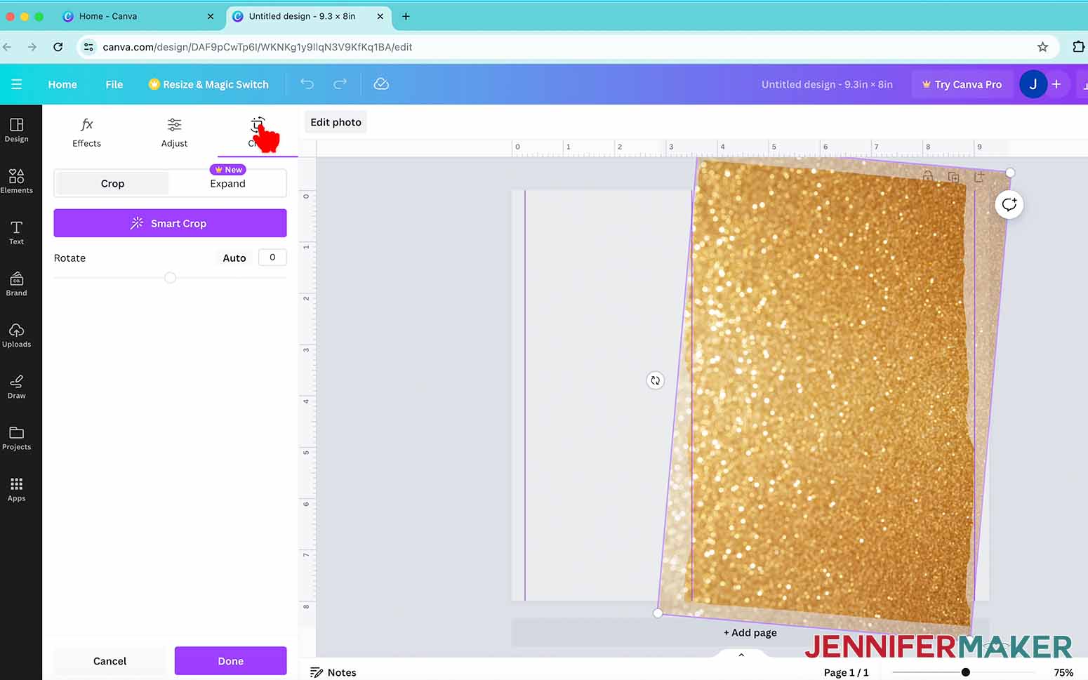 Crop a photo in Canva for a glitter edge tumbler