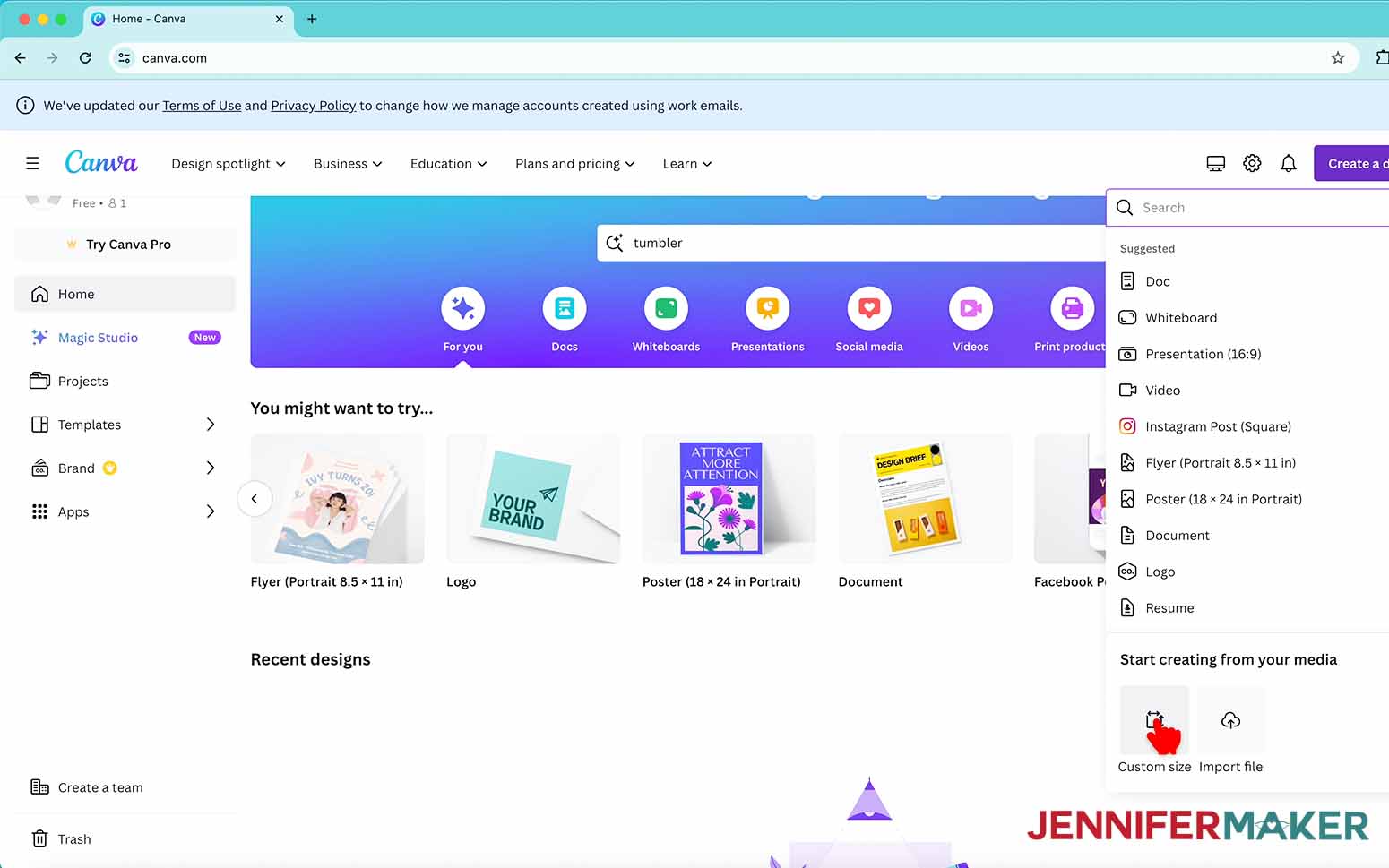 Set a custom canvas size in Canva