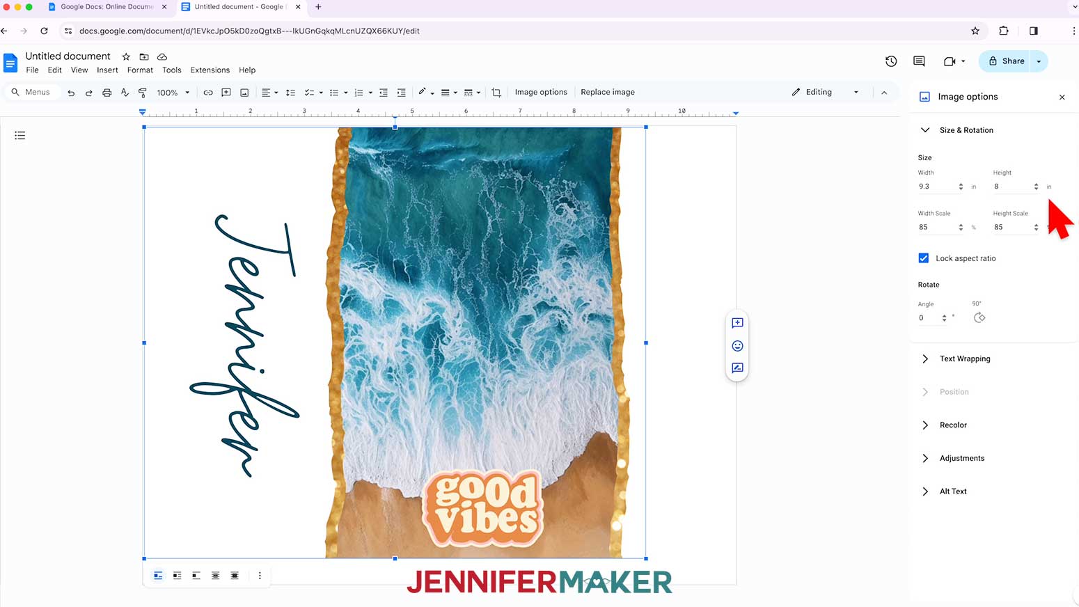 Change image size in Google Docs
