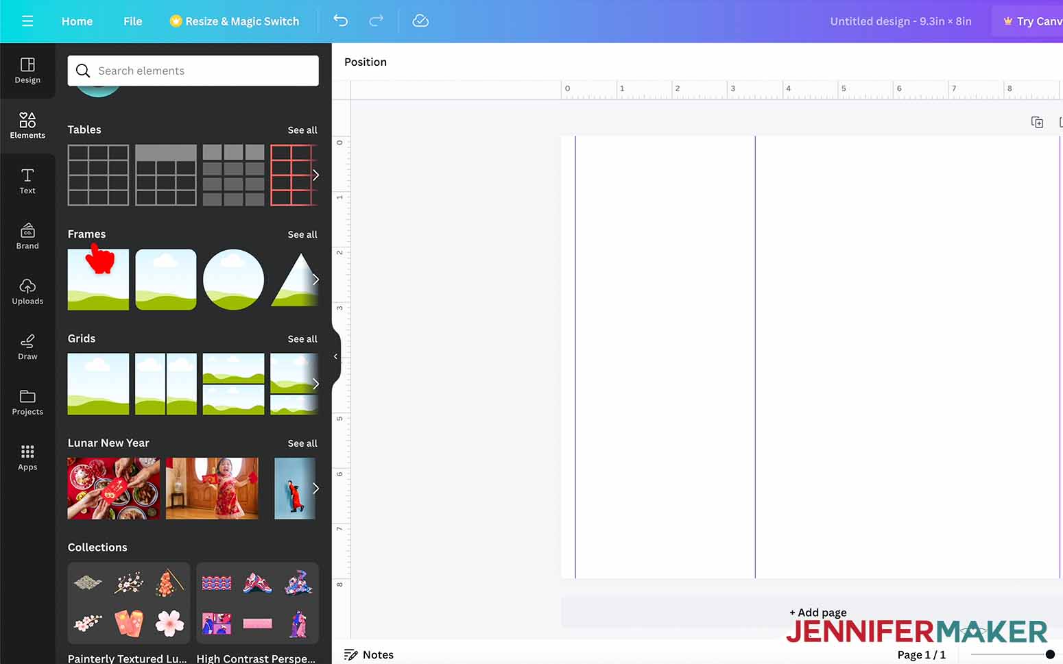 Selecting frames in Canva