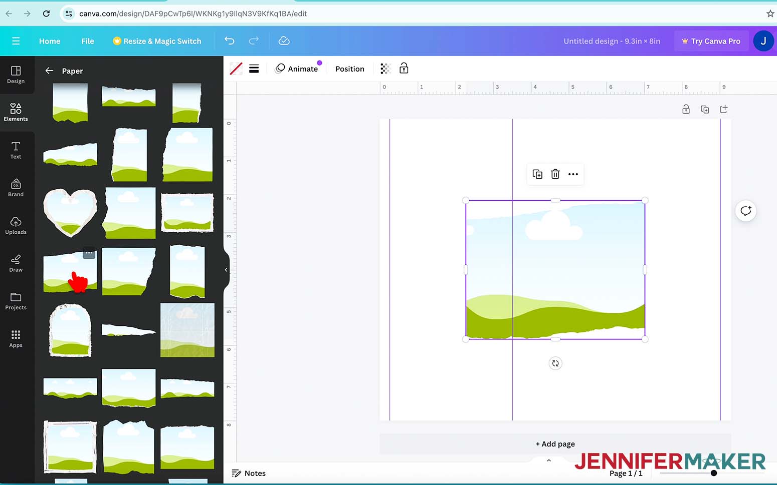 Pick a frame with torn edges in Canva