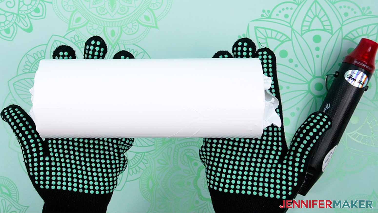 The shrink wrap will conform to the glitter edge tumbler