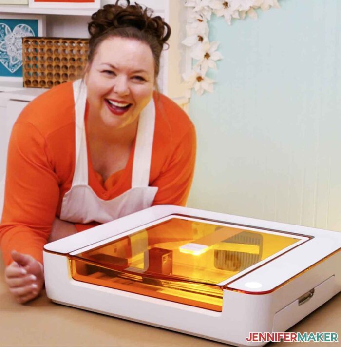 Jennifer Maker with the Glowforge Aura Craft Laser.