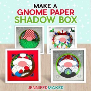 Gnome Paper Shadow Boxes made from paper with big beards and holiday decorations