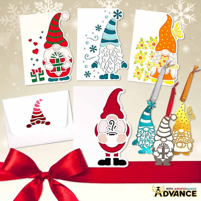 Make a Gnome Gift Set for the holidays, with custom coordinating gnome cards and gnome ornaments with different colors and styles