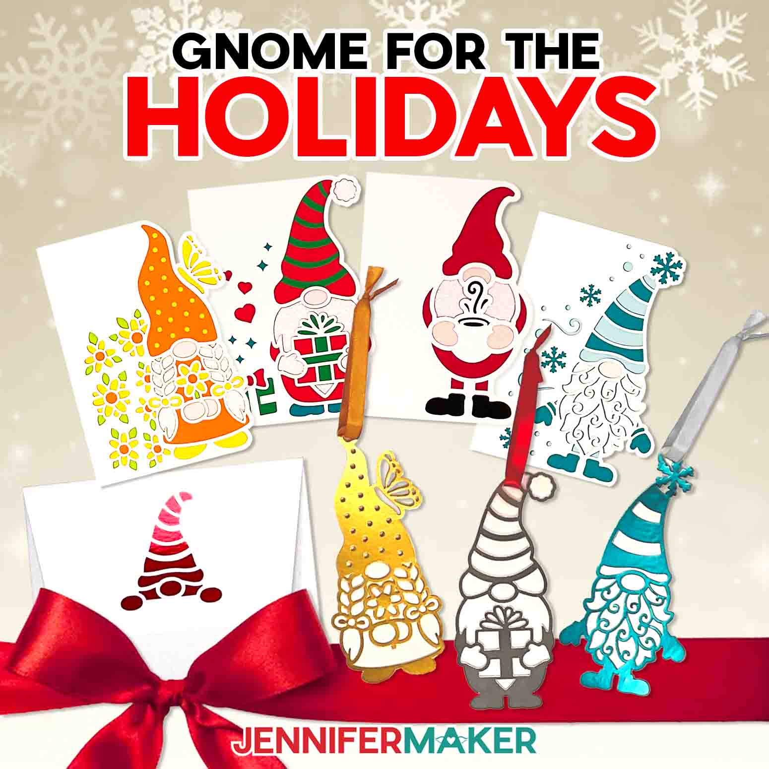 Make a Gnome Gift Set for the holidays, with coordinating gnome cards and gnome ornaments with different colors and styles