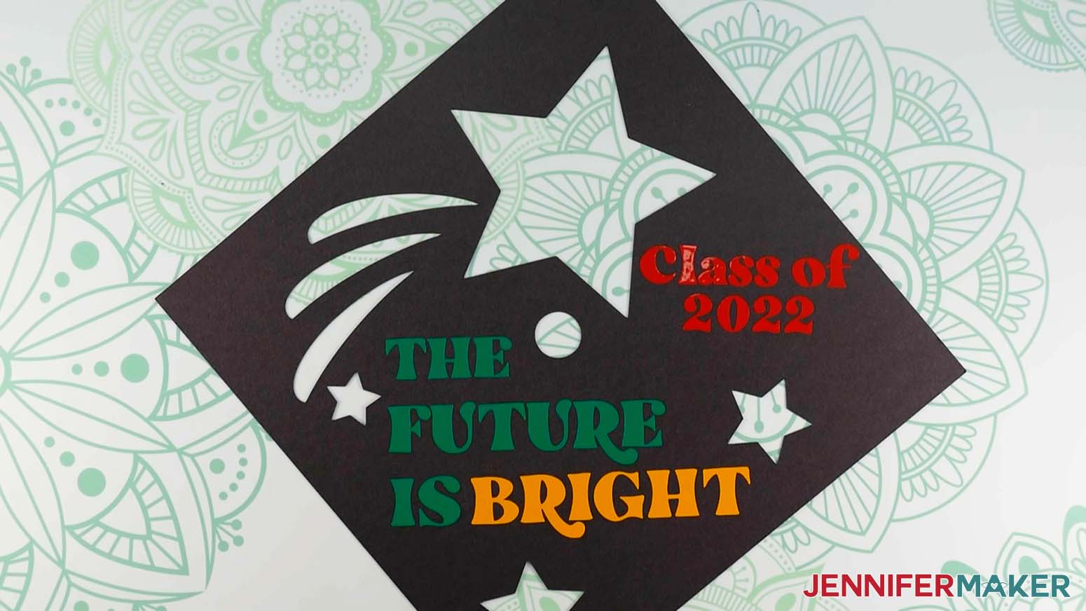 all vinyl pieces applied to heavy cardstock for Star Graduation Cap