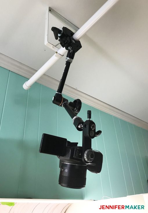 Manfrotto Magic Arm clamped to the overhead mounting system for great blog photos